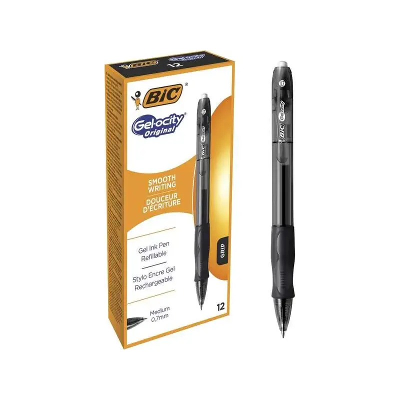 Bic Gel-ocity Original Boligrafo de Tinta Gel Retractil - Punta Media de 0.7mm - Recargable - Grip de Goma - Clip de Plastico -