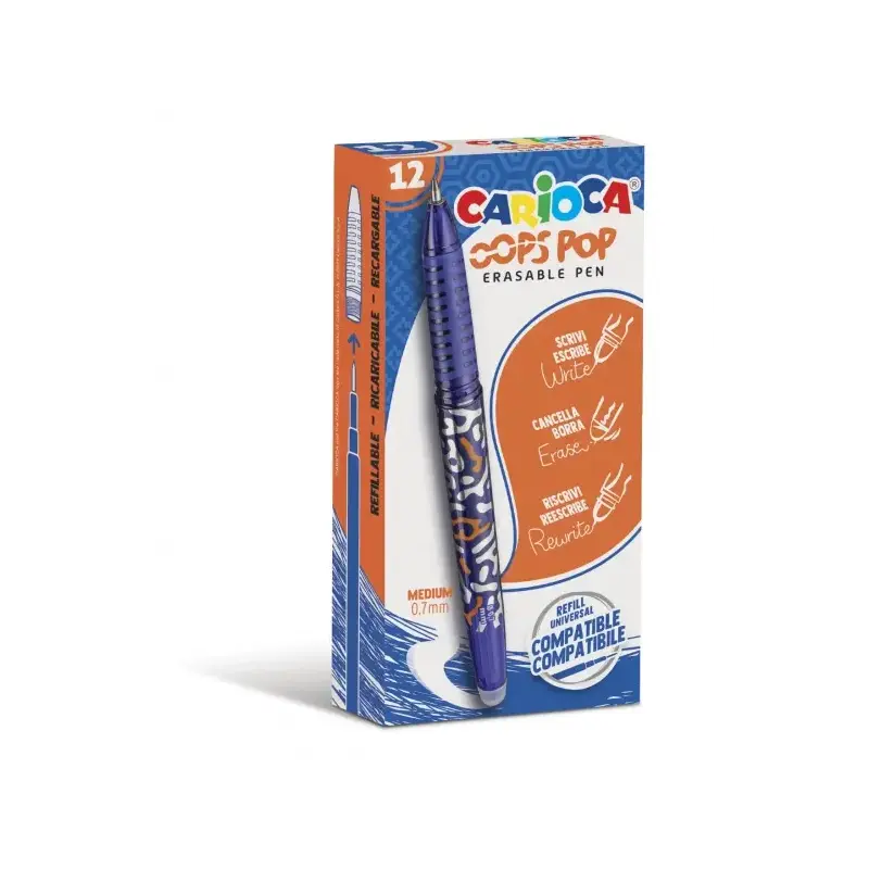 Carioca Oops Pop Boligrafos Borrables - Termo Sensible - Empuñadura Texturizada - Punta de Ø 0.7mm - Doble Goma - Recambios Comp