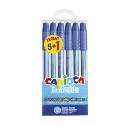 Carioca Fiorella Pack 5+1 Boligrafos Punta de Bola Ø 1mm - Cuerpo Transparente - Escritura Brillante y Colorida - Color Azul | A
