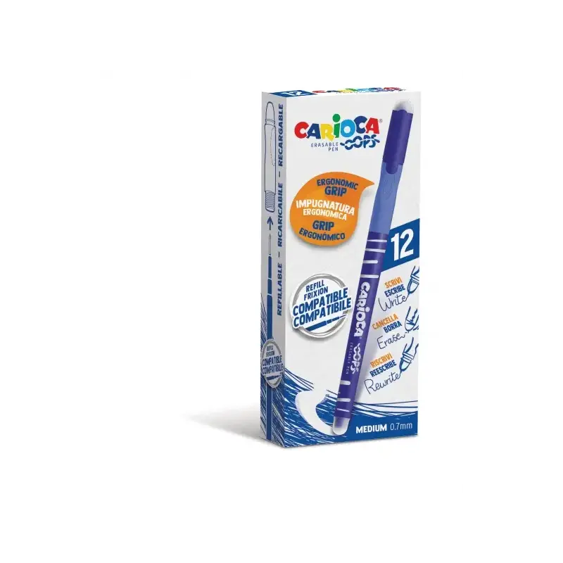 Carioca Oops Boligrafos Borrables - Tinta Termo Sensible - Empuñadura Ergonomica Triangular - Punta Ø 0.7mm - Doble Goma - Recam