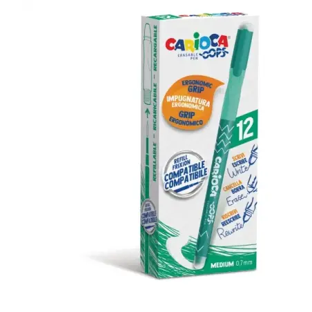 Carioca Oops Boligrafo Borrable - Tinta Termo Sensible - Empuñadura Ergonomica Triangular - Punta de Ø 0.7mm - Doble Goma - Reca