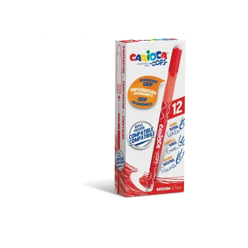 Carioca Oops Boligrafos Borrables - Tinta Termo Sensible - Empuñadura Ergonomica Triangular - Punta de Ø 0.7mm - Doble Goma - Co