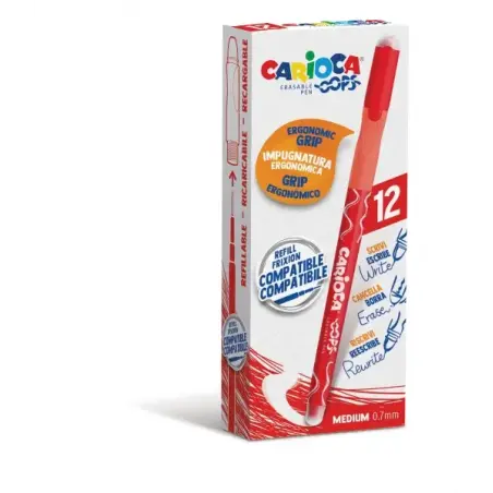Carioca Oops Boligrafos Borrables - Tinta Termo Sensible - Empuñadura Ergonomica Triangular - Punta de Ø 0.7mm - Doble Goma - Co