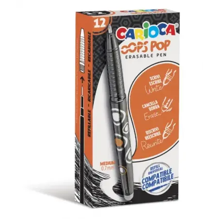 Carioca Oops Pop Boligrafos Borrables - Termo Sensible - Empuñadura Texturizada - Punta de Ø 0.7mm - Doble Goma - Recambios Comp