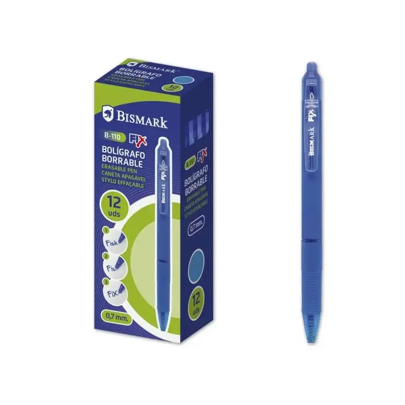 Bismark Boligrafo Borrable con Clip - Punta de 0.7 mm - Grip de Goma - Color Azul | Ahorro Imprimiendo