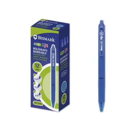 Bismark Boligrafo Borrable con Clip - Punta de 0.7 mm - Grip de Goma - Color Azul | Ahorro Imprimiendo