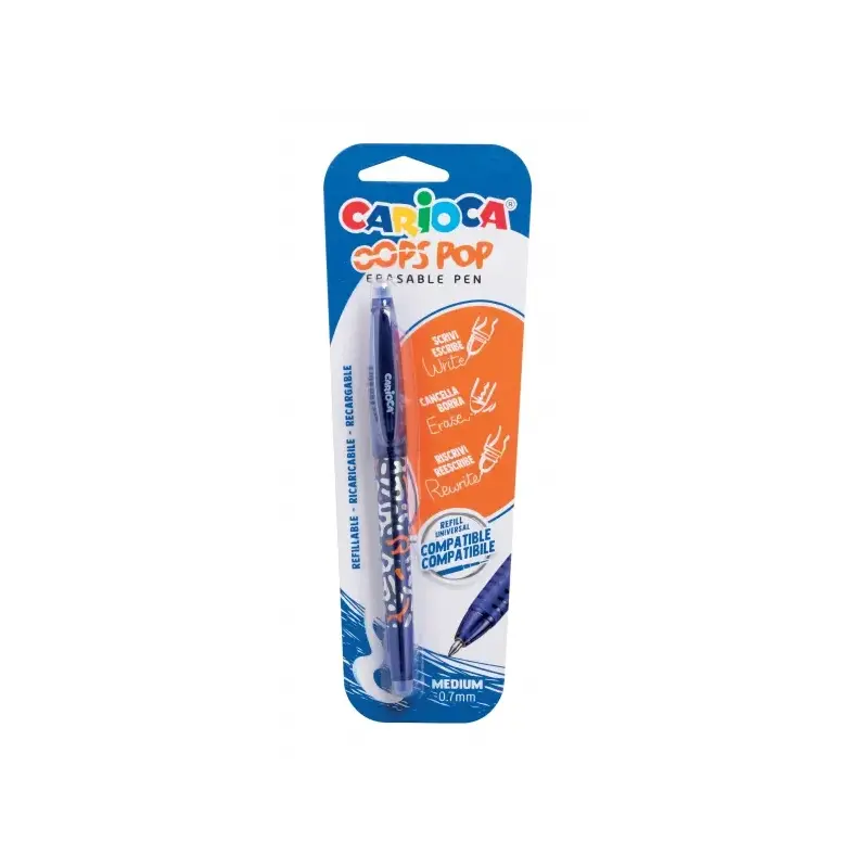 Carioca Oops Pop Boligrafo Borrable - Termo Sensible - Empuñadura Texturizada - Punta de 0.7mm - Doble Goma - Recambios Compatib