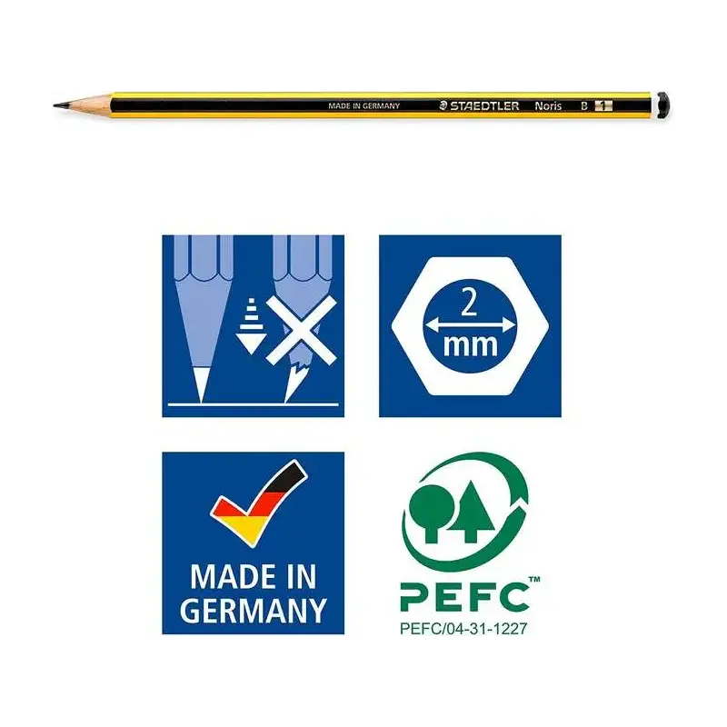 Staedtler Noris 120-1 Lapiz de Grafito Hexagonal - Mina B - Resistencia a la Rotura - Madera de Bosques Sostenibles | Ahorro Imp