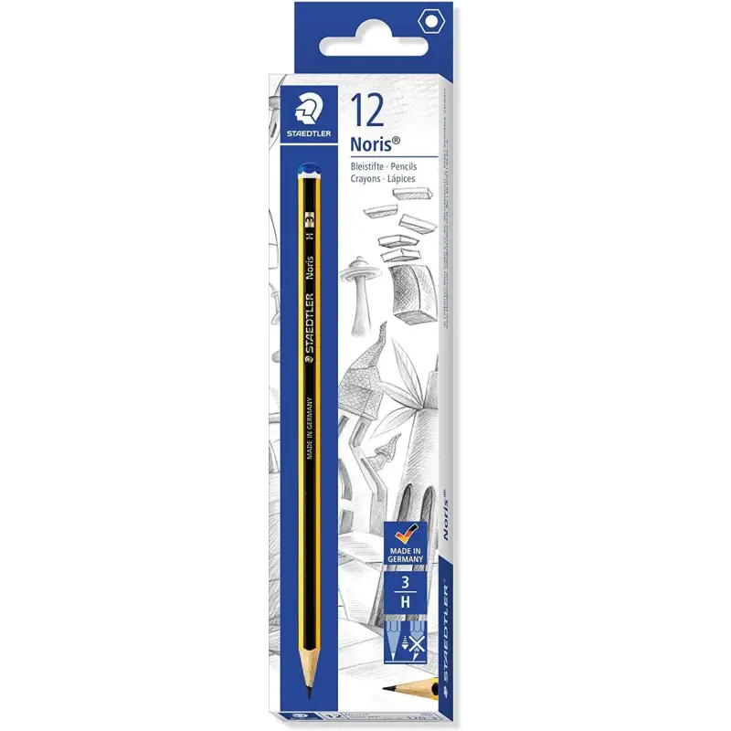Staedtler Noris 120-3 Lapiz de Grafito Hexagonal - Mina H - Resistencia a la Rotura - Madera de Bosques Sostenibles | Ahorro Imp