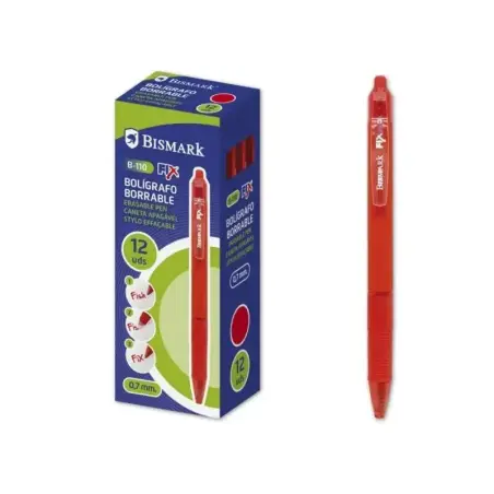 Bismark Fix Boligrafo Retractil Borrable - Punta Fina 0.7mm - Con Clip - Color Rojo | Ahorro Imprimiendo