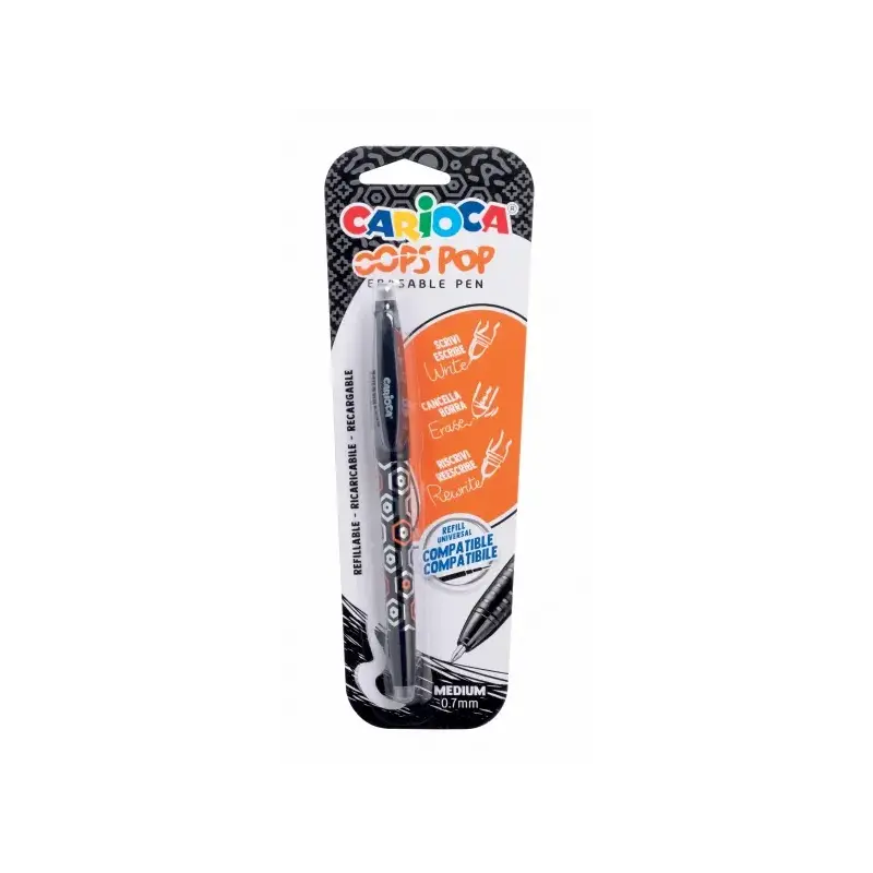 Carioca Oops Boligrafo Borrable - Tinta Termo Sensible - Empuñadura Texturizada - Punta de 0.7mm - Doble Goma - Recambios Compat