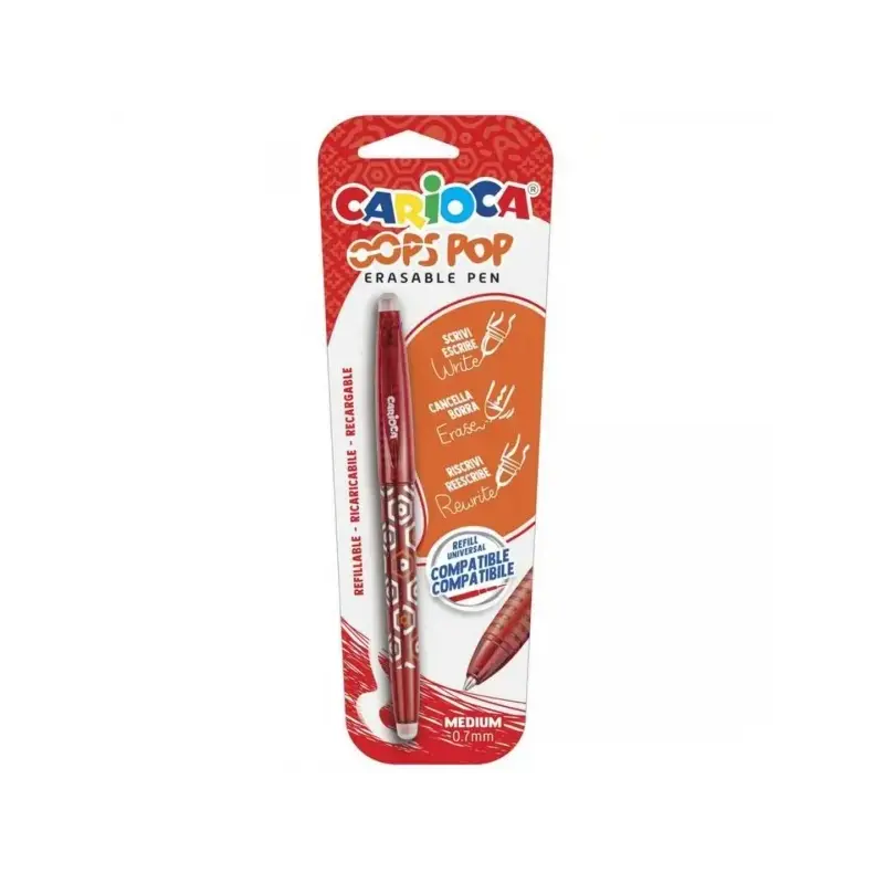 Carioca Oops Boligrafo Borrable - Tinta Termo Sensible - Empuñadura Texturizada - Punta de 0.7mm - Doble Goma - Recambios Compat