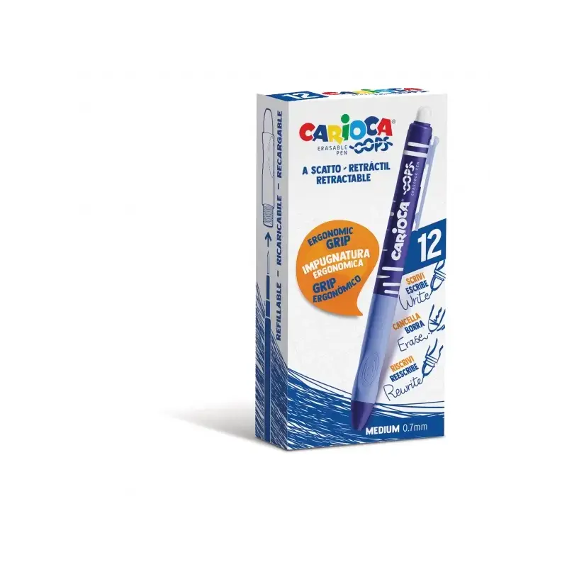 Carioca Oops Boligrafo Borrable Retractil - Tinta Termo Sensible - Empuñadura Ergonomica Triangular - Punta de Ø 0.7mm - Recambi