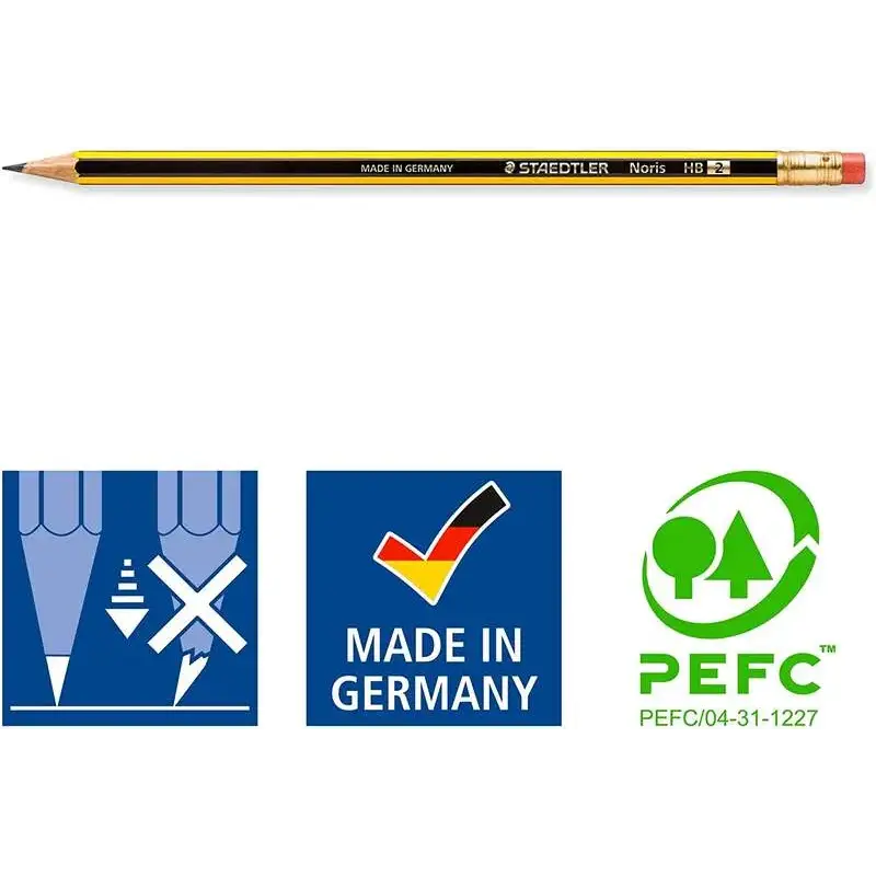 Staedtler Noris 122 Lapiz de Grafito Hexagonal con Goma - Mina HB - Resistencia a la Rotura - Sin PVC ni Latex | Ahorro Imprimie