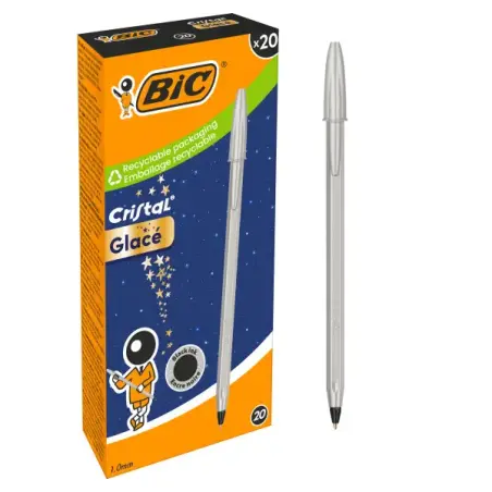 Bic Cristal Glace Boligrafo de Bola - Cuerpo Opaco en Color Plata Mate - Punta Redonda de 1mm - Trazo 0.4mm - Tinta con Base de