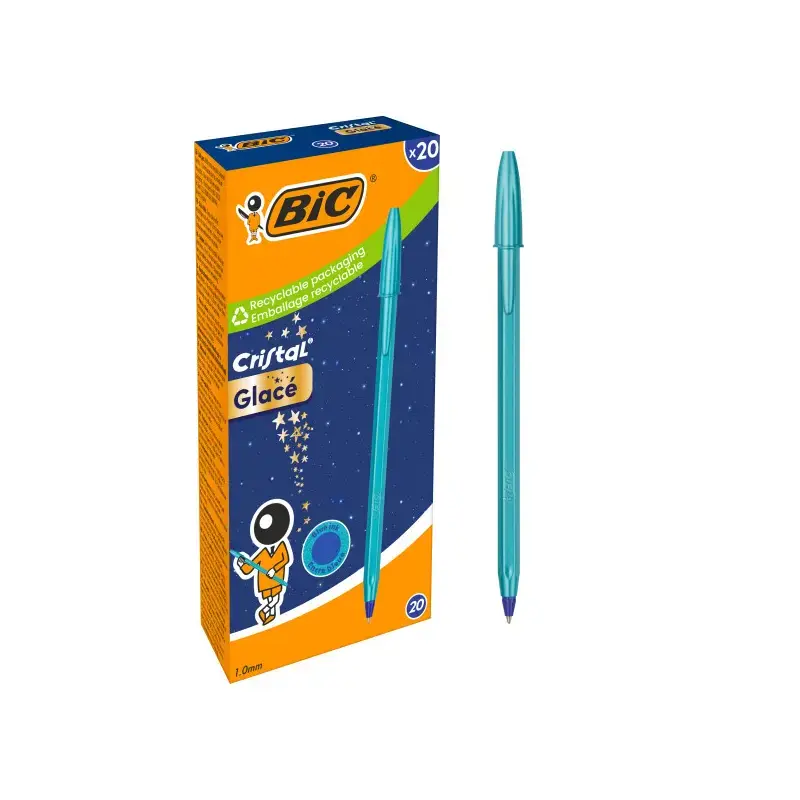 Bic Cristal Glace Boligrafo de Bola - Cuerpo Opaco en Color Azul Metalizado Mate - Punta Redonda de 1mm - Trazo 0.4mm - Tinta co