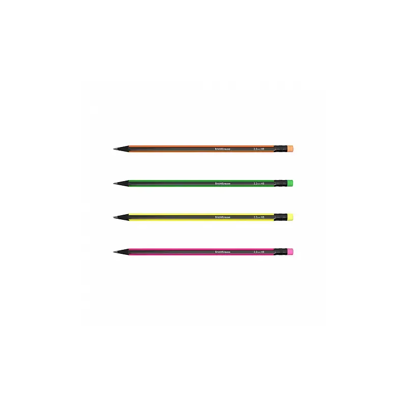 Erichkrause Vivo HB Pack de 4 Lapices de Grafito Triangular HB con Goma de Borrar del Color del Lapiz - Madera Seleccionada - Re