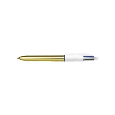 Bic 4 Colours Shine Boligrafo de Bola Retractil - Punta de 1mm - Trazo de 0.4mm - Tinta con Base de Aceite - Cuerpo Oro/Blanco -