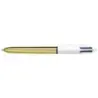 Bic 4 Colours Shine Boligrafo de Bola Retractil - Punta de 1mm - Trazo de 0.4mm - Tinta con Base de Aceite - Cuerpo Oro/Blanco -