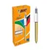 Bic 4 Colours Shine Boligrafo de Bola Retractil - Punta de 1mm - Trazo de 0.4mm - Tinta con Base de Aceite - Cuerpo Oro/Blanco -