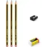 Staedtler Noris 120 Pack de 3 Lapices de Grafito Hexagonales + Goma de Borrar + Sacapuntas - Mina HB Ultrarresistente de 2mm - M