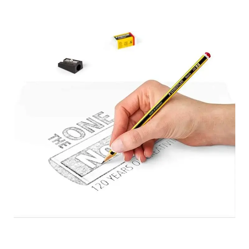 Staedtler Noris 120 Pack de 3 Lapices de Grafito Hexagonales + Goma de Borrar + Sacapuntas - Mina HB Ultrarresistente de 2mm - M