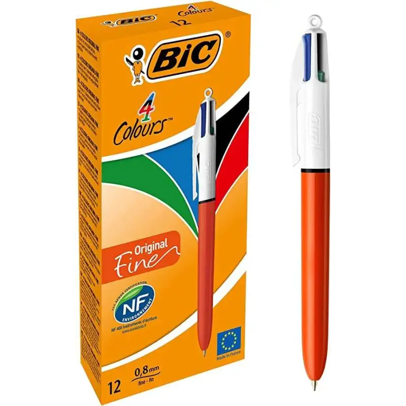 Bic 4 Colours Original Fine Boligrafo de Bola Retractil - Punta de 0.8mm - Trazo de 0.36mm - Tinta con Base de Aceite - Cuerpo N