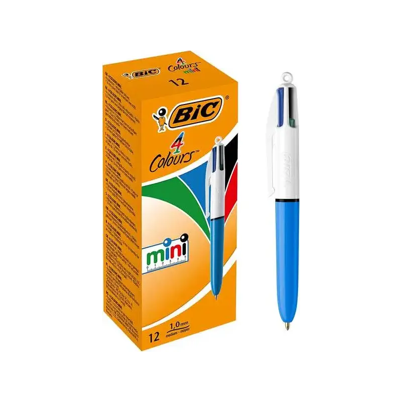 Bic 4 Colours Mini Boligrafo de Bola Retractil - Punta Media de 1mm - Trazo de 0.4mm - Tinta con Base de Aceite - Cuerpo Blanco/