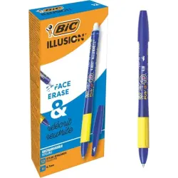 Bic Illusions Boligrafo Borrable - Punta Media de 0.7mm - Grip de Goma - Recargable - Color Azul | Ahorro Imprimiendo
