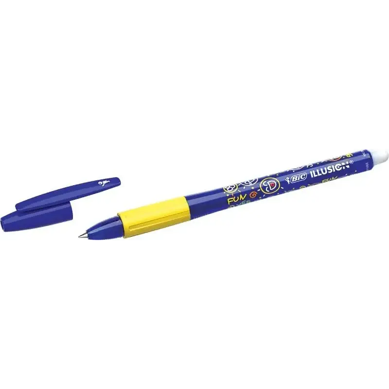Bic Illusions Boligrafo Borrable - Punta Media de 0.7mm - Grip de Goma - Recargable - Color Azul | Ahorro Imprimiendo