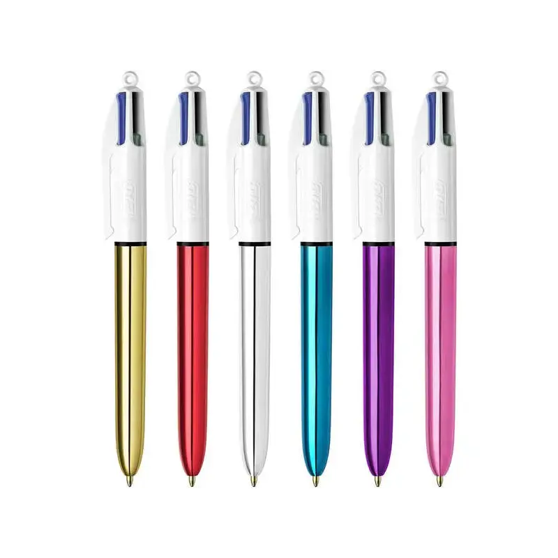 Bic 4 Colours Shine Boligrafo de Bola Retractil - Punta Media de 1.0 mm - Tinta con Base de Aceite - Diseño Metalizado en Colore