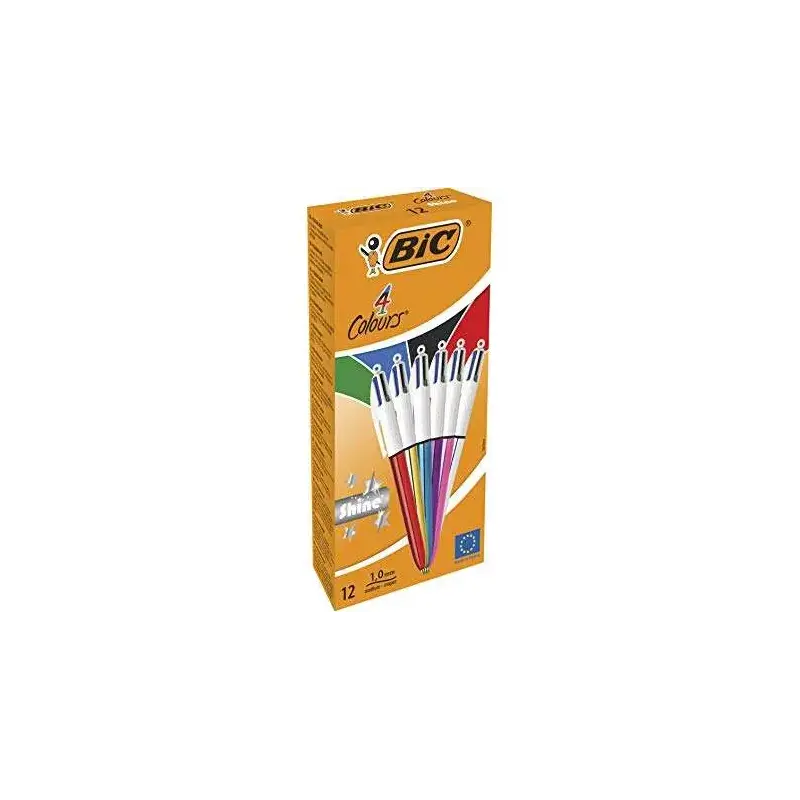 Bic 4 Colours Shine Boligrafo de Bola Retractil - Punta Media de 1.0 mm - Tinta con Base de Aceite - Diseño Metalizado en Colore