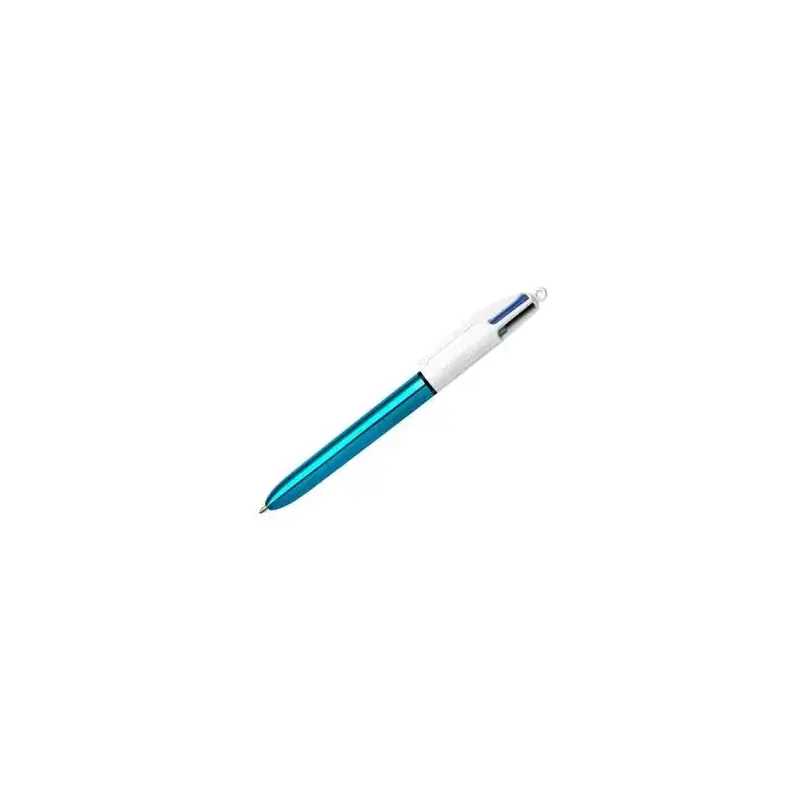 Bic 4 Colours Shine Boligrafo de Bola Retractil - Punta de 1mm - Trazo de 0.4mm - Tinta con Base de Aceite - Cuerpo Azul Metaliz