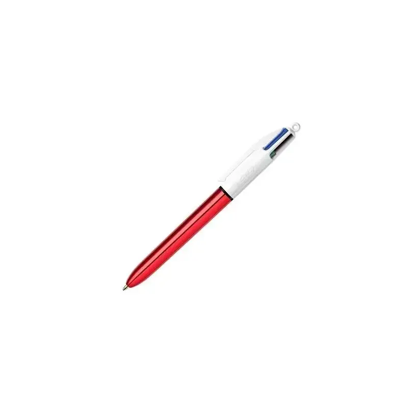 Bic 4 Colours Shine Boligrafo de Bola Retractil - Punta de 1mm - Trazo de 0.4mm - Tinta con Base de Aceite - Cuerpo Rojo Metaliz