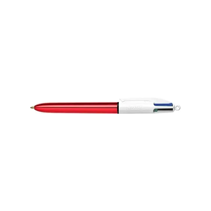 Bic 4 Colours Shine Boligrafo de Bola Retractil - Punta de 1mm - Trazo de 0.4mm - Tinta con Base de Aceite - Cuerpo Rojo Metaliz