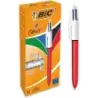 Bic 4 Colours Shine Boligrafo de Bola Retractil - Punta de 1mm - Trazo de 0.4mm - Tinta con Base de Aceite - Cuerpo Rojo Metaliz