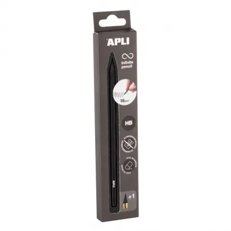 Apli Infinite Pencil Pack de Lapiz Infinito HB + Mina de Recambio + Tapon Protector - Para Escribir hasta 16km - Color Negro | A