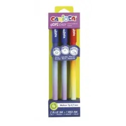 Carioca Oops Easy Pack de 3 Boligrafos Borrables con Punta de Ø 0.7mm - Tinta Termo Sensible - Cuerpo con Efecto Degradado - Dob