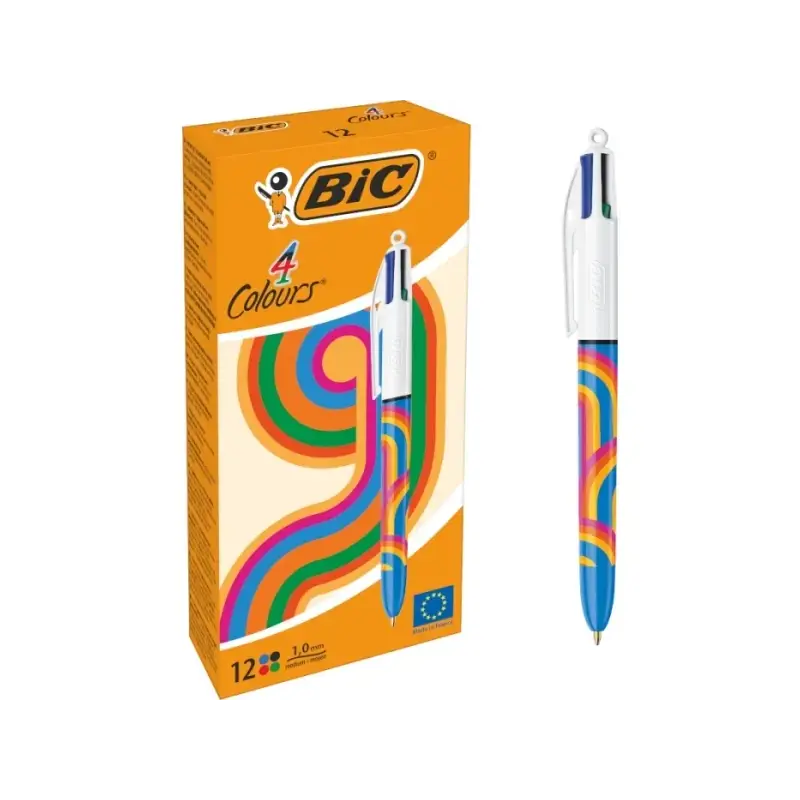 Bic 4 Colours Decors Lines Boligrafo de Bola Retractil - Punta Media de 1.0mm - Tinta con Base de Aceite - 4 Colores | Ahorro Im
