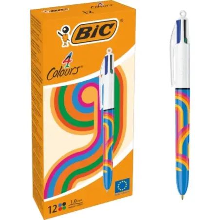 Bic 4 Colours Decors Lines Boligrafo de Bola Retractil - Punta Media de 1.0mm - Tinta con Base de Aceite - 4 Colores | Ahorro Im