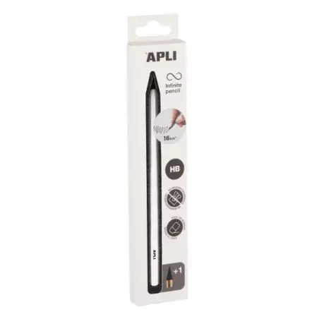 Apli Infinite Pencil Pack de Lapiz Infinito HB + Mina de Recambio + Tapon Protector - Para Escribir hasta 16km - Color Blanco |