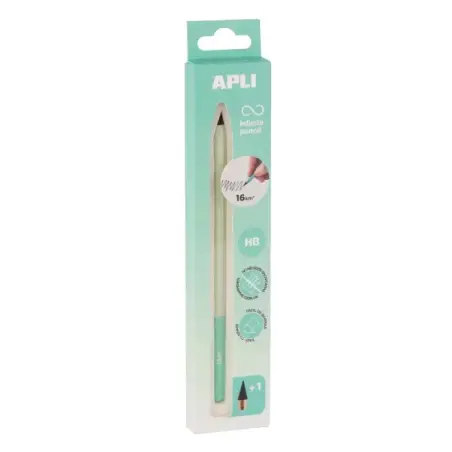 Apli Infinite Pencil Nordik Pack de Lapiz Infinito HB + Mina de Recambio + Tapon Protector - Para Escribir hasta 16km - Color Ve