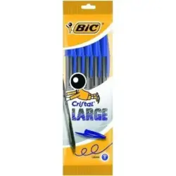 Bic Cristal Large Pack de 5 Boligrafos de Bola - Punta Redonda de 1.6mm - Trazo 0.6mm - Tinta con Base de Aceite - Color Azul |