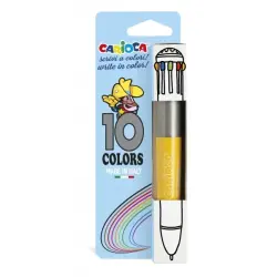 Carioca Boligrafo de 10 Colores Vintage - Boligrafo con Punta de Esfera Automatico - 10 Colores en un Solo Boligrafo - Punta Ø 1