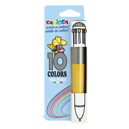 Carioca Boligrafo de 10 Colores Vintage - Boligrafo con Punta de Esfera Automatico - 10 Colores en un Solo Boligrafo - Punta Ø 1