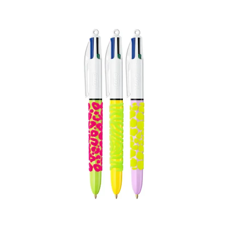 Bic 4 Colours Velours Boligrafo de Bola Retractil - Punta Media de 1.0mm - Tinta con Base de Aceite - Cuerpo con Relieve Suave a