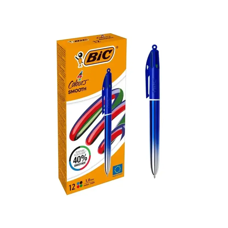Bic 4 Colours Smooth Gradient Azul Boligrafo de Bola Retractil - Punta Media de 1.0mm - Escritura un 40% mas Suave - 4 Colores |