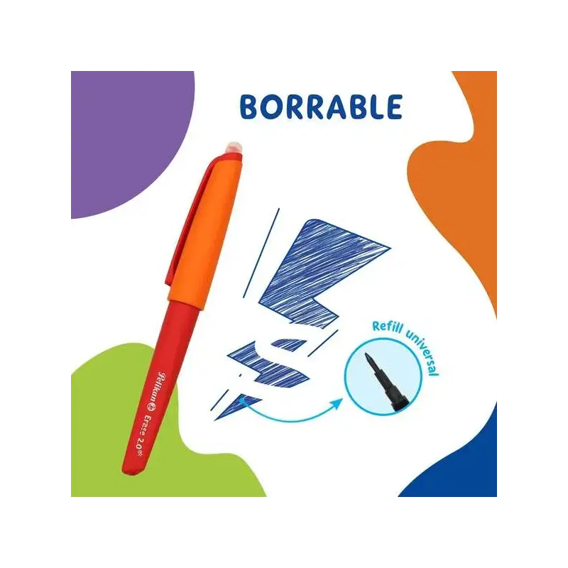 Pelikan Roller Erase 2.0 Boligrafo - Empuñadura Ergonomica Antifatiga - Duracion Larga de la Tinta - Cuerpo del Mismo Color de E
