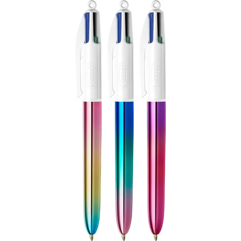 Bic 4 Colours Gradient Boligrafo de Bola Retractil - Punta Media de 1.0mm - Tinta con Base de Aceite - Cuerpo Blanco/Degradado T