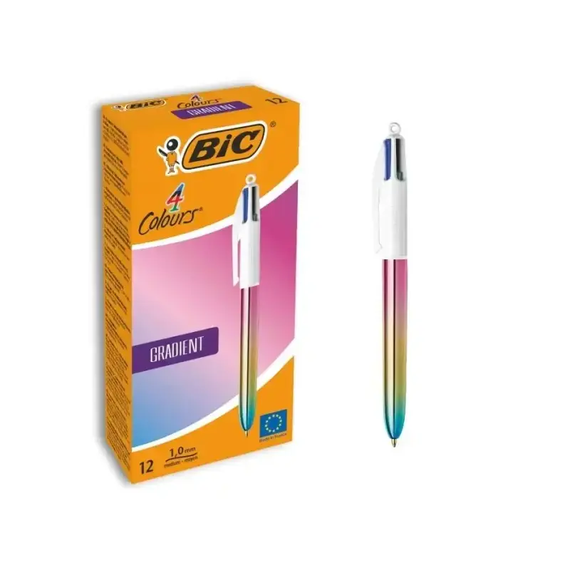 Bic 4 Colours Gradient Boligrafo de Bola Retractil - Punta Media de 1.0mm - Tinta con Base de Aceite - Cuerpo Blanco/Degradado T